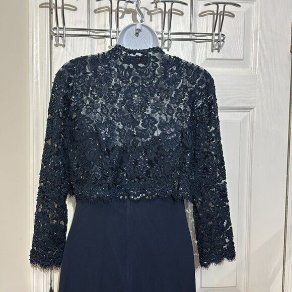 Tadashi Collection Silk Beaded Ruched Long Evening Gown Navy Blue dress Size 6 - Picture 6 of 16